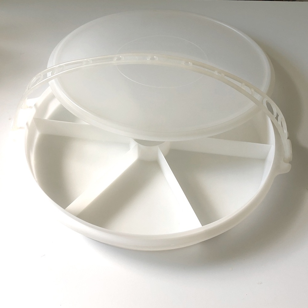 Vintage Tupperware Party Susan Divided Tray White & Sheer Lid + Handle